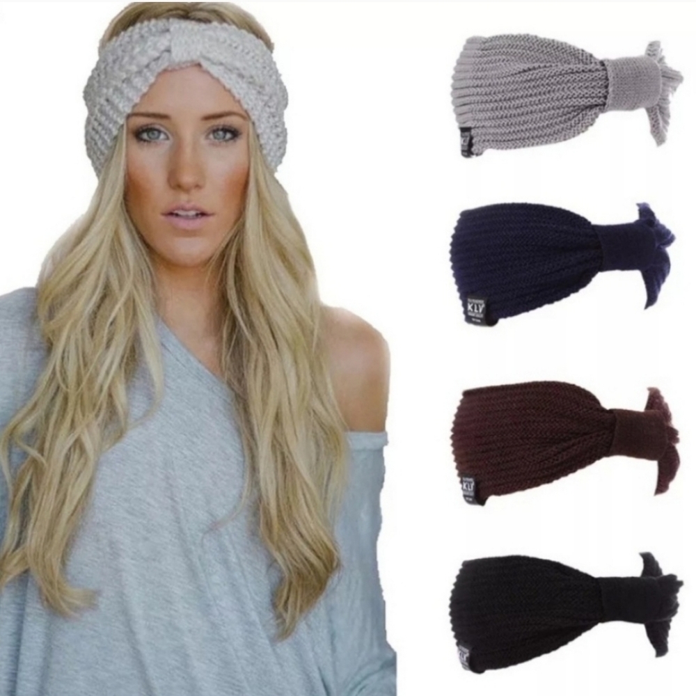 2 Winter Twist Knitted Bow Wool Headband
